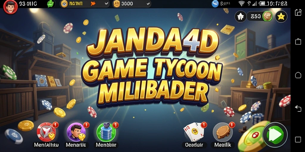 Screenshot gameplay JANDA4D menampilkan tantangan membangun bisnis.