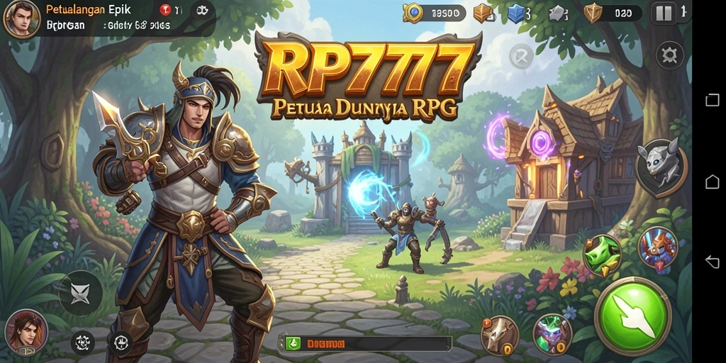 Tangkapan layar gameplay RP777 menunjukkan pertarungan epik di dunia fantasi.