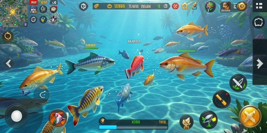 Screenshot gameplay X168 menampilkan aksi menangkap ikan yang mendebarkan.